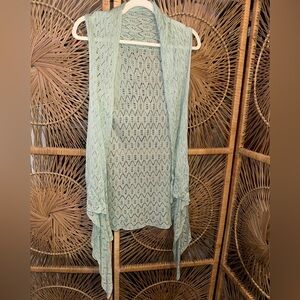 Light Mint Crochet Open Cardigan